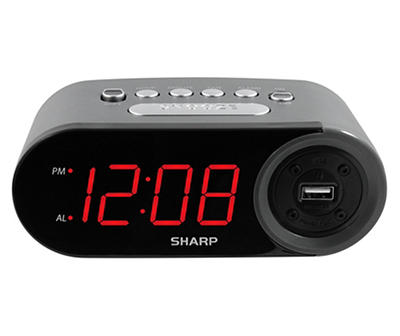 Black Digital Alarm Clock with USB Charge Port