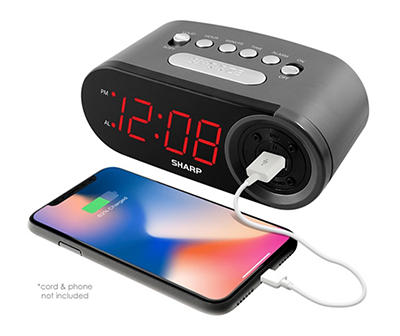 Black Digital Alarm Clock with USB Charge Port