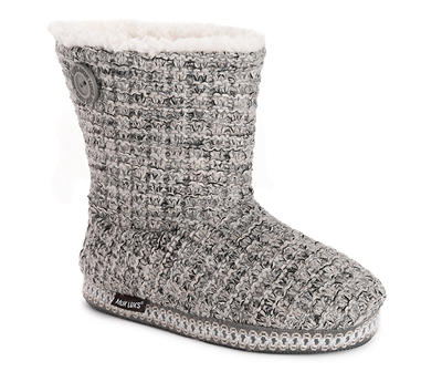 Women's S Gray Cable-Knit Bootie Slippers