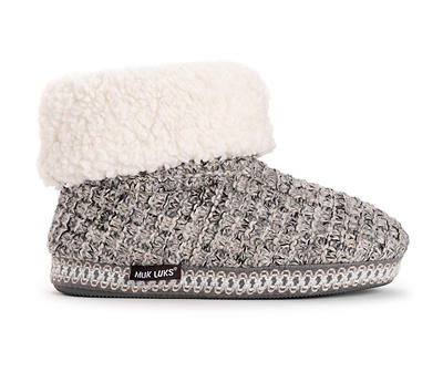 Women's S Gray Cable-Knit Bootie Slippers
