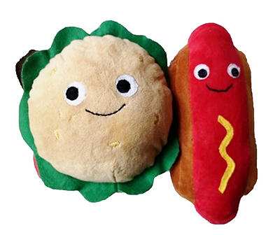Hot Dog & Hamburger Dog Toys, (7")