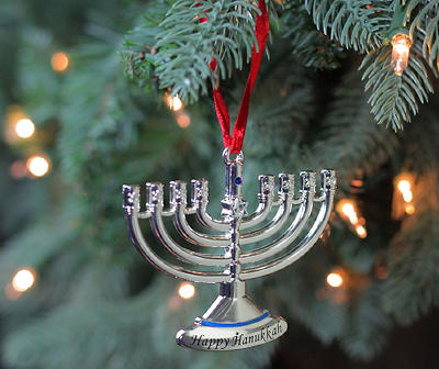 Blue & Silver Hanukkah Menorah Ornament