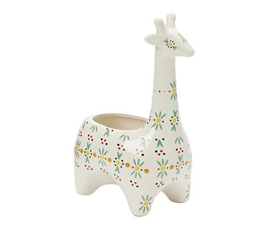 6.3" Giraffe with Floral Pattern Ceramic Planter