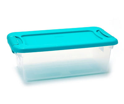 6-Qt. Teal & Clear Latch Storage Tote With Lid