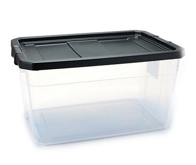 76-Qt. Black & Clear Stacker Storage Tote With Lid