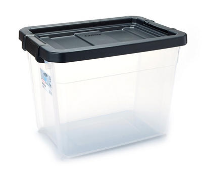 30-Qt. Black & Clear Stacker Storage Tote With Lid