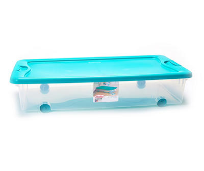 56-Qt. Teal & Clear Wheeled Latch Storage Tote With Lid
