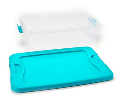 32-Qt. Teal & Clear Latch Storage Tote With Lid