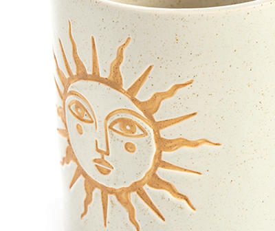 7" Sun Face Ceramic Planter