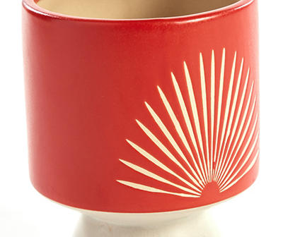 4.4" Red Sunburst Raised Ceramic Planter