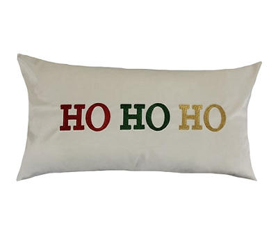 "Ho Ho Ho" White & Multi-Color Typography Throw Pillow