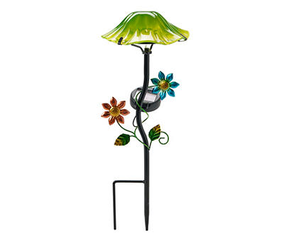 14.1" Green Mushroom & Flower LED Solar Yard Stake