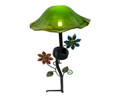 14.1" Green Mushroom & Flower LED Solar Yard Stake