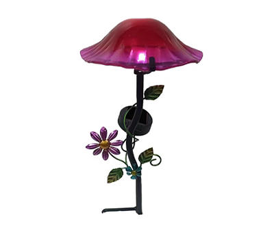 14.1" Pink Mushroom & Flower LED Solar Yard Stake