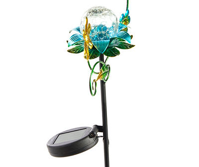 34.4" Hummingbird & Flower LED Solar Crackle Ball Yard Stake