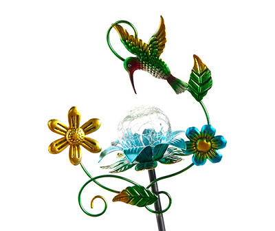 34.4" Hummingbird & Flower LED Solar Crackle Ball Yard Stake
