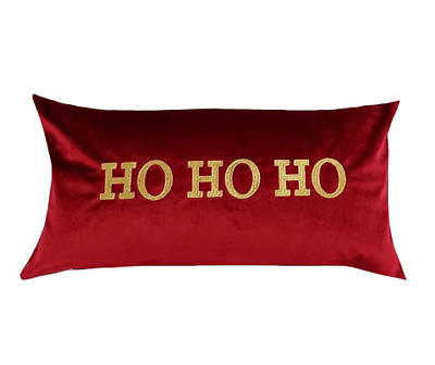 "Ho Ho Ho" Red & Gold Typography Throw Pillow