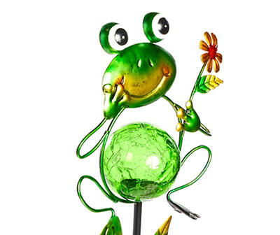36.2" Frog & Crackle Ball LED Solar Yard Stake