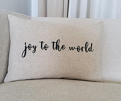 "Joy to the World" Beige & Black Typography Throw Pillow