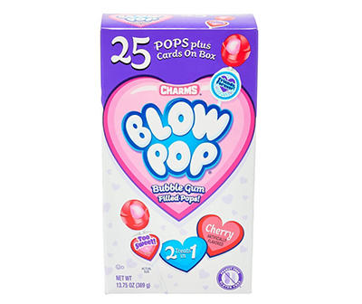 Blow Pop Valentine's Day Bubble Gum Suckers, 25-Count