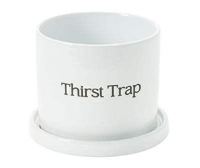 6.8" Thirst Trap Ceramic Planter with Saucer