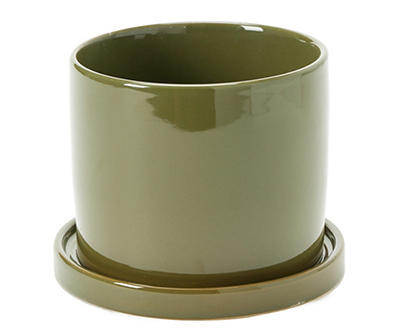 6.8" Green "Pots Baby" Ceramic Planter with Saucer