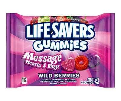 LIFE SAVERS Gummies Wild Berries Message Hearts & Rings Valentines Day Candy, 2 oz Bag