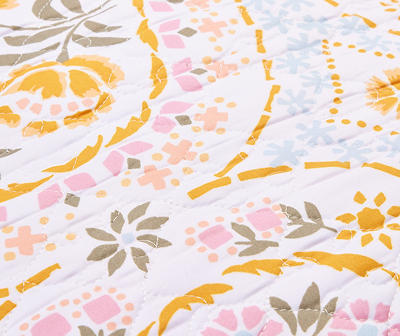 Fiona Blue, Pink & Yellow Floral Queen 7-Piece Quilt Set
