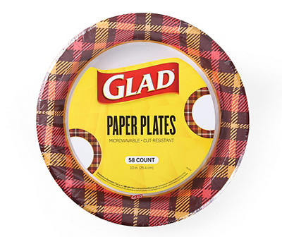 Warm Plaid 10" Paper Plates, 58-Count