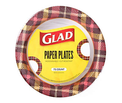 Warm Plaid 8.5" Paper Plates, 75-Count
