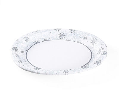 12" Gray Snowflake Oval Paper Platters, 6-Count