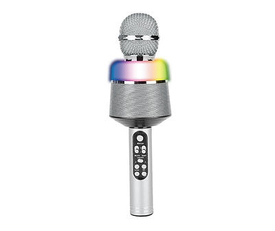 Silver Wireless LED Karaoke Mic with Speaker
