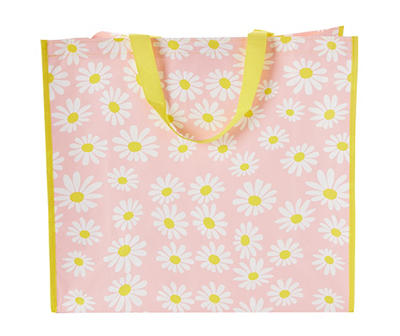 Pink & White Daisy Large Reusable Tote Bag