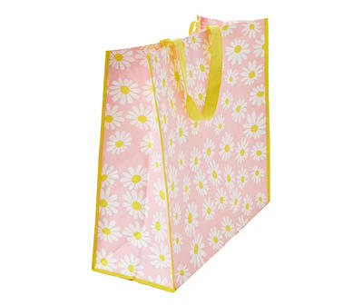 Pink & White Daisy Large Reusable Tote Bag