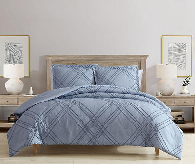 Tatum Blue Textured Plaid King 3-Piece Comforter Set