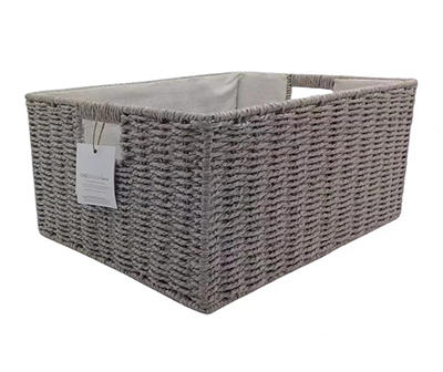 Gray Large Woven Paper Storage Bin With Fabric Liner