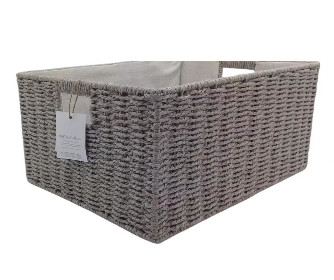 Gray Medium Woven Paper Storage Bin With Fabric Liner