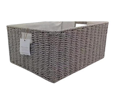 Gray Small Woven Paper Storage Bin With Fabric Liner