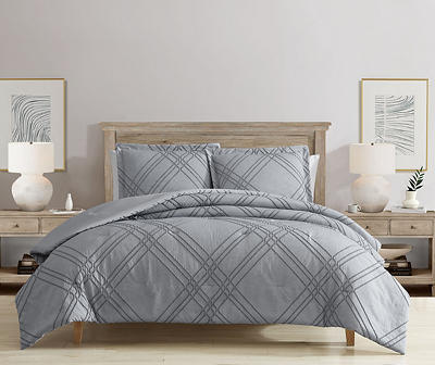 Tatum Gray Textured Plaid Queen 3-Piece Comforter Set