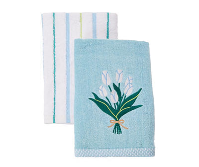Airy Bue & White Tulips 2-Piece Hand Towel Set