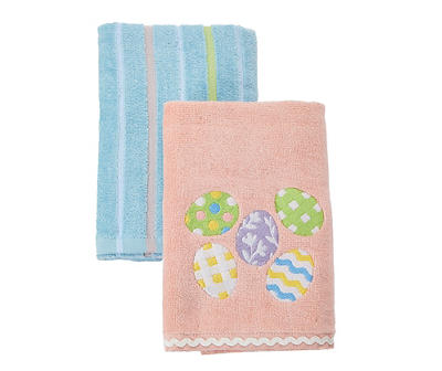 Peach & Blue Easter Eggs 2-Piece Hand Towel Set