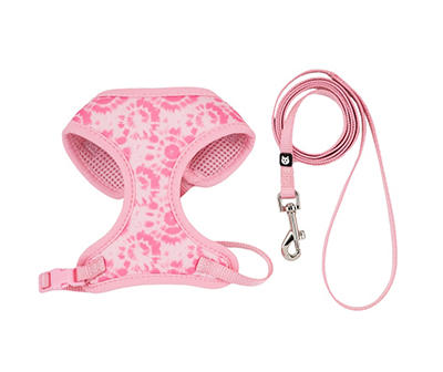 Pink Tie-Dye Cat Harness & Leash Set