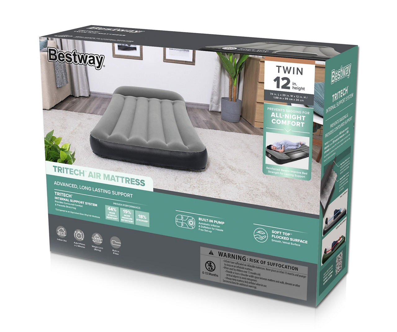 Bestway 12 Tritech Twin Air Mattress with Built-in Pump