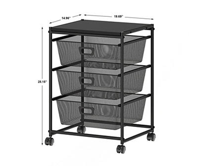 Black 3-Drawer Metal Mesh Rolling Storage Cart