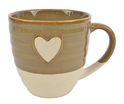Tan Heart Stoneware Mug, 19 oz.