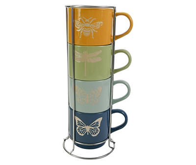 Garden Insect 4-Piece Stacking Mugs & Storage Rack