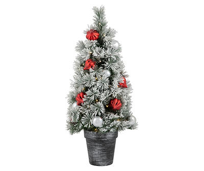 Northlight Bristol Pine Flocked Ornament Pre-Lit LED Artificial Christmas Potted Tree