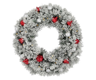 24" Ornament & Snowy Bristol Pine LED Wreath