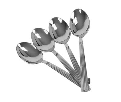 Stainless Steel Ribbed Dinner Spoons, 4-Pack