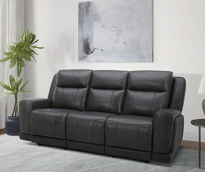 Smoke Gray Leather Zero Gravity Power Reclining Sofa